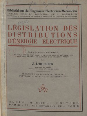 cover image of Législation des distributions d'énergie électrique